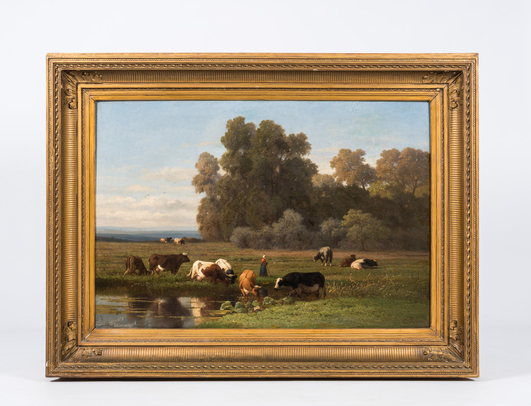 Shepherdess with Her Herd by Louis Robbe