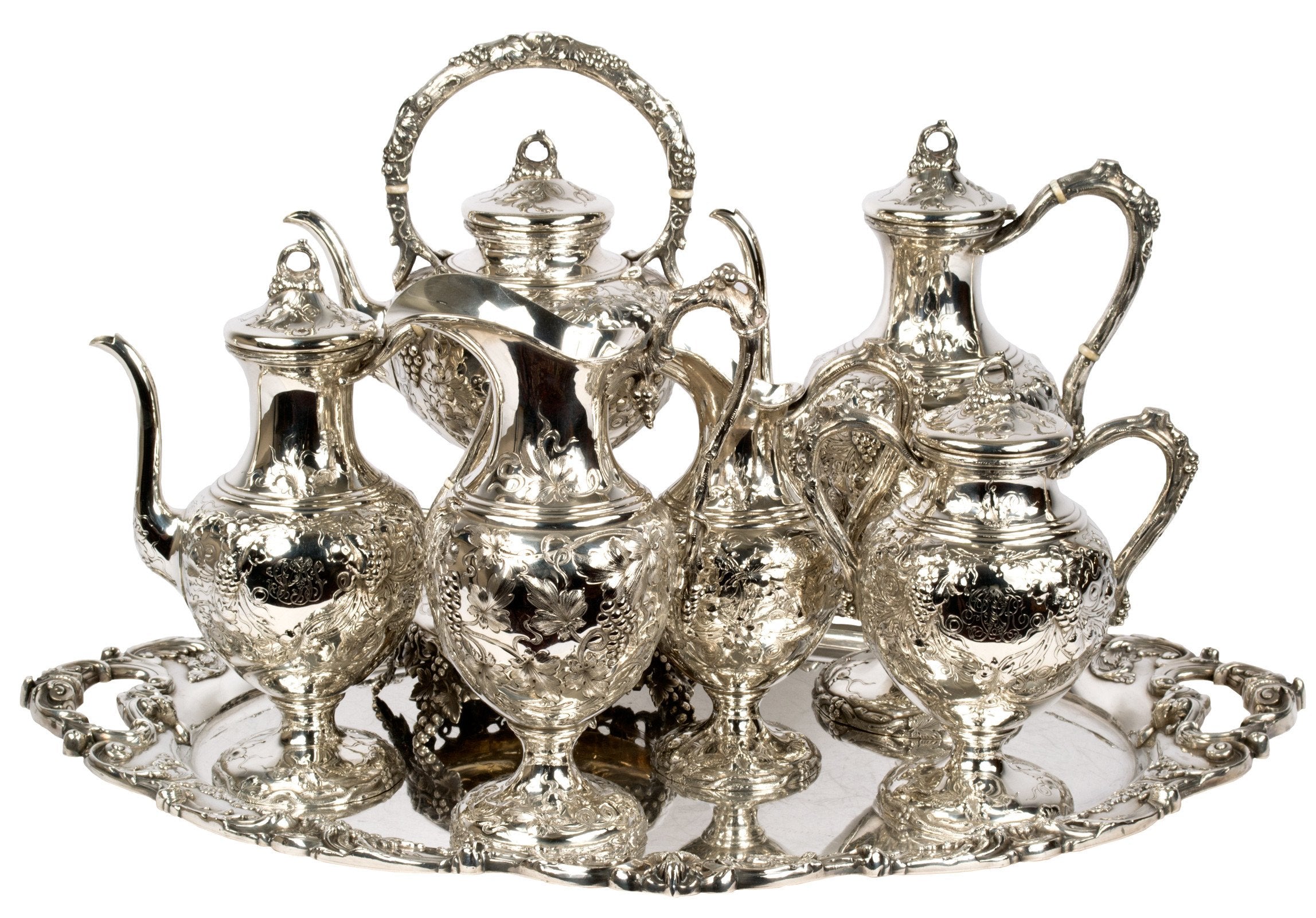 19th Century Hand Made Oversized Sterling Silver Tea and Coffee