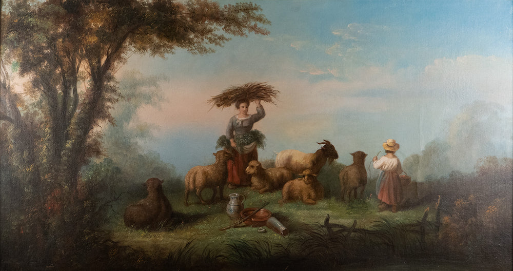 Shepherdess and Her Flock by 19th C. Lyonnaise School
