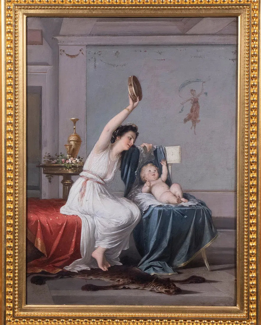 Mother Playing a Tambourine for Her Infant Child by Egisto Sarri