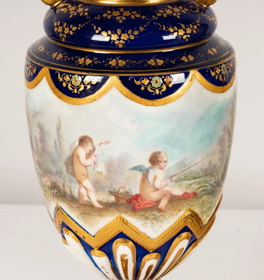 Pair of Sevres-Style Porcelain Urns