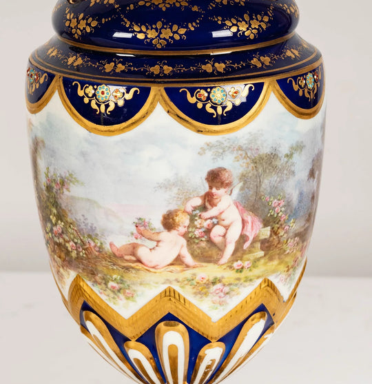 Pair of Sevres-Style Porcelain Urns