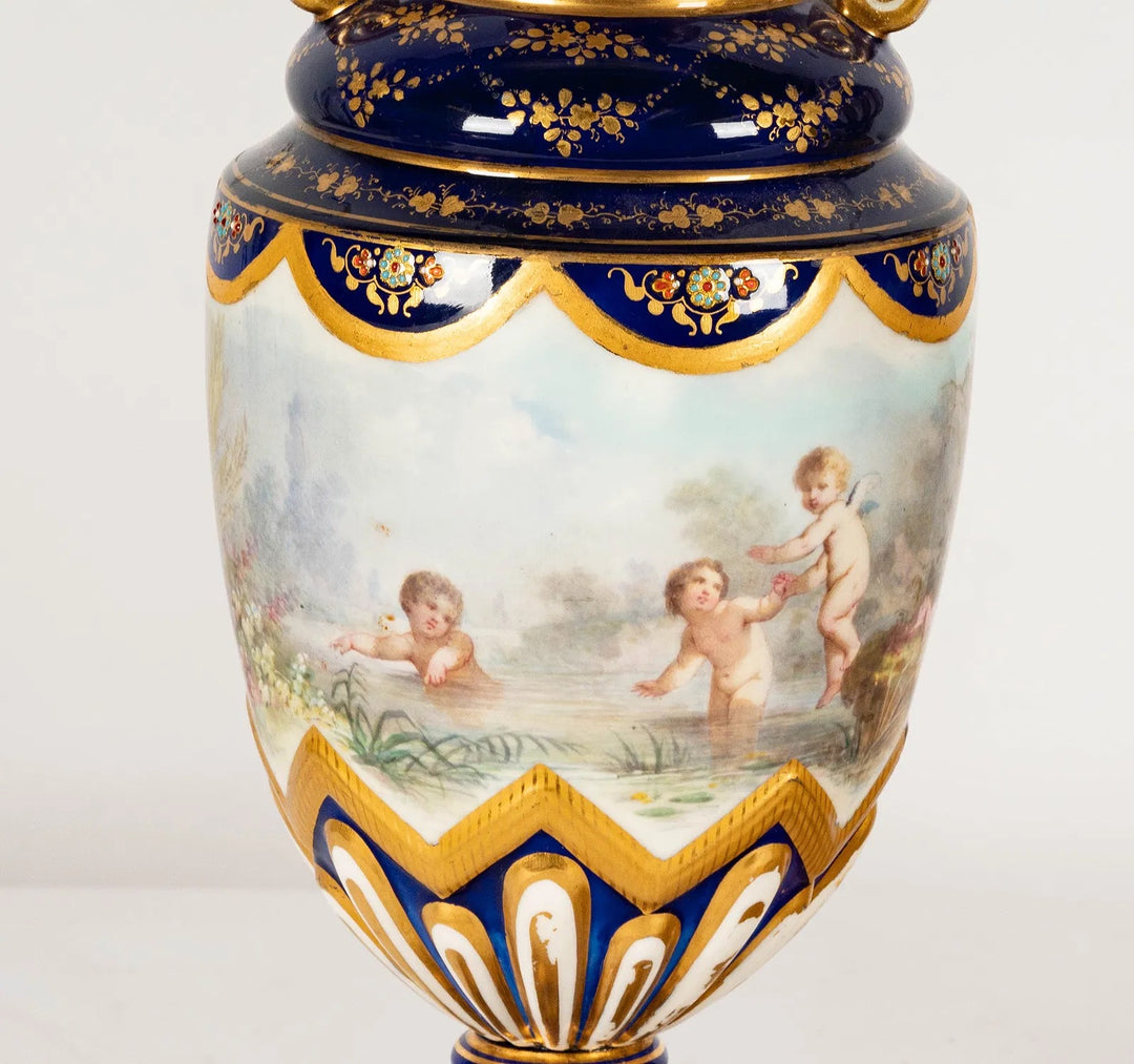 Pair of Sevres-Style Porcelain Urns