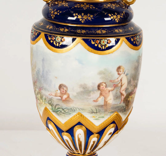 Pair of Sevres-Style Porcelain Urns