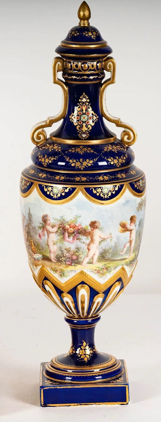 Pair of Sevres-Style Porcelain Urns