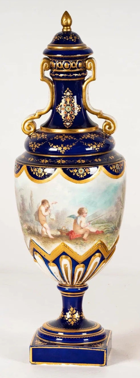 Pair of Sevres-Style Porcelain Urns