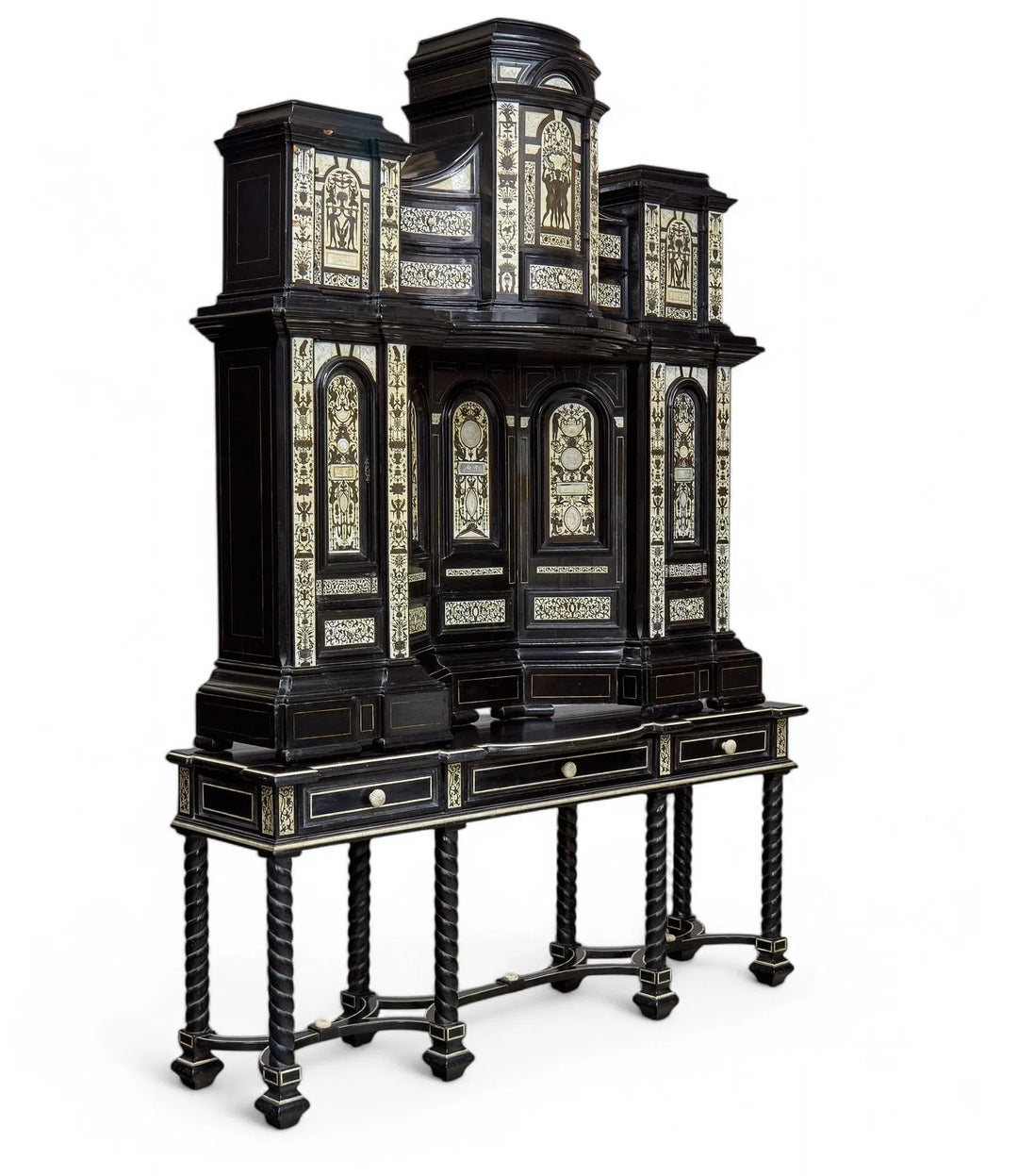 Italian Baroque-Style Cabinet with Architectural Inlay