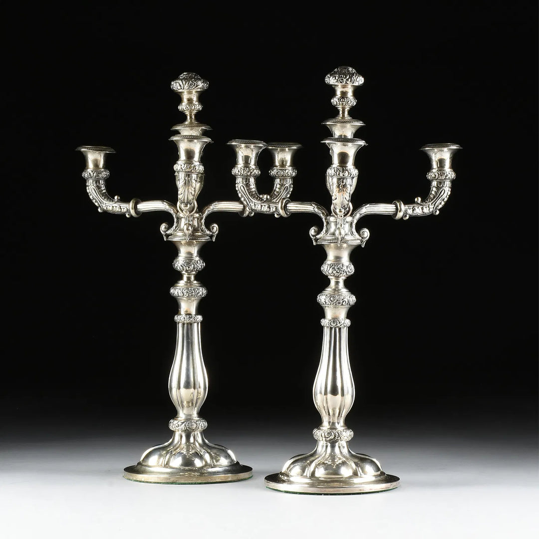 A Pair of Austro-Hungarian Coin Silver Candelabras