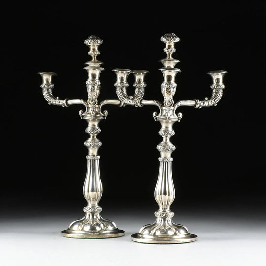 A Pair of Austro-Hungarian Coin Silver Candelabras