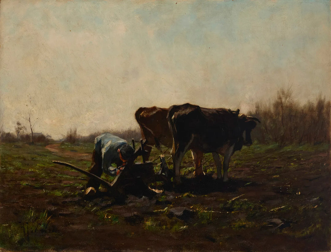Ploughing with Oxen by Hermanus Johannes van der Weele