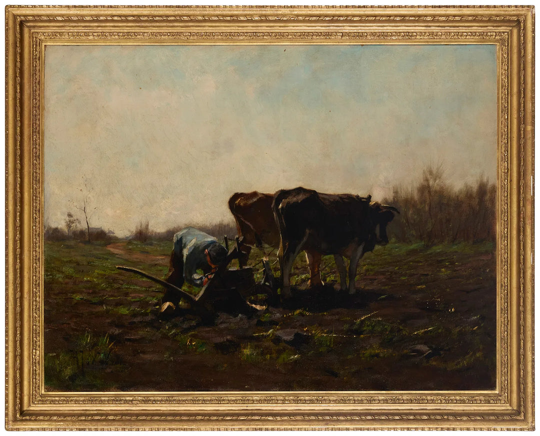 Ploughing with Oxen by Hermanus Johannes van der Weele