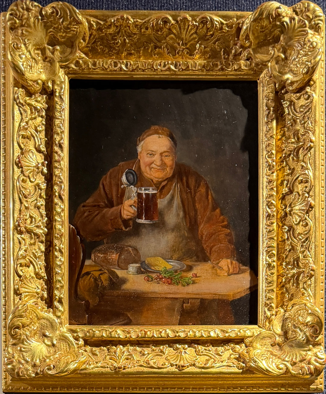 Friar with Beer Stein, Bread, and Cheese by Eduard von Grützner