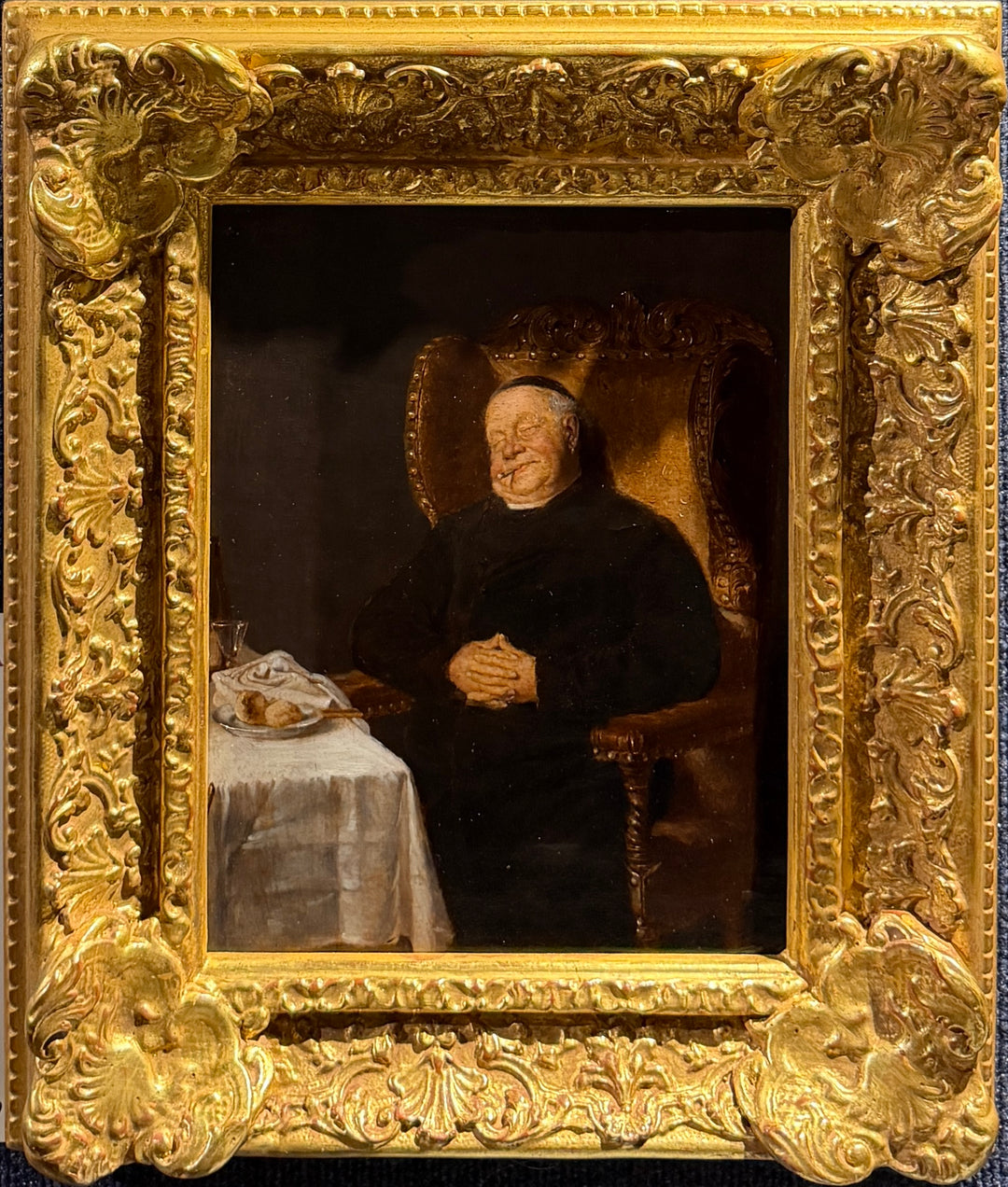 Eduard von Grützner — Priest Relaxing with Cigar, Oil on Panel