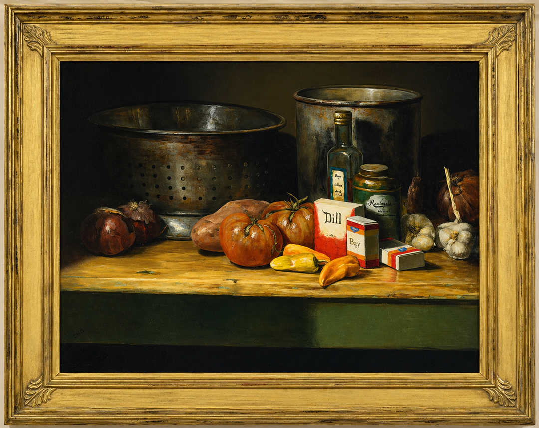 Still Life with Colanders and Produce by Aaron Stills
