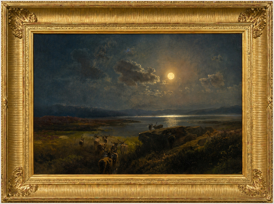 Elk by Moonlight, Great Salt Lake by Hermann Herzog