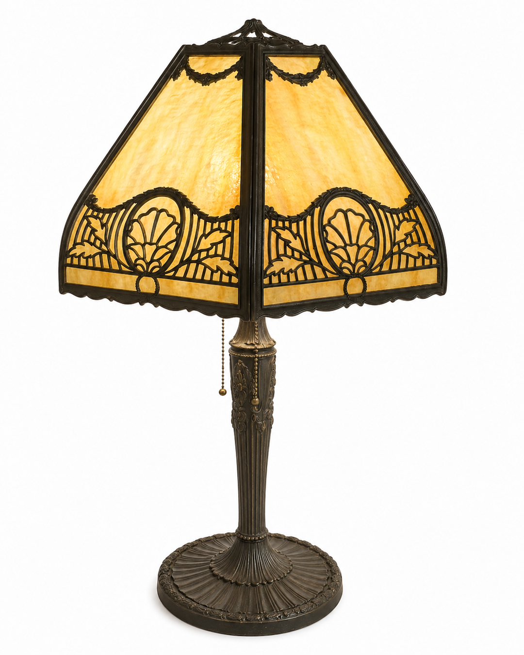 Table Lamp with Cast Metal and Glass Shade