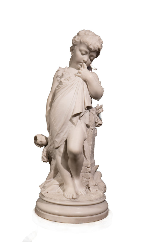 Polydore Comein (BELGIUM, 1848-1907) marble statue with stand