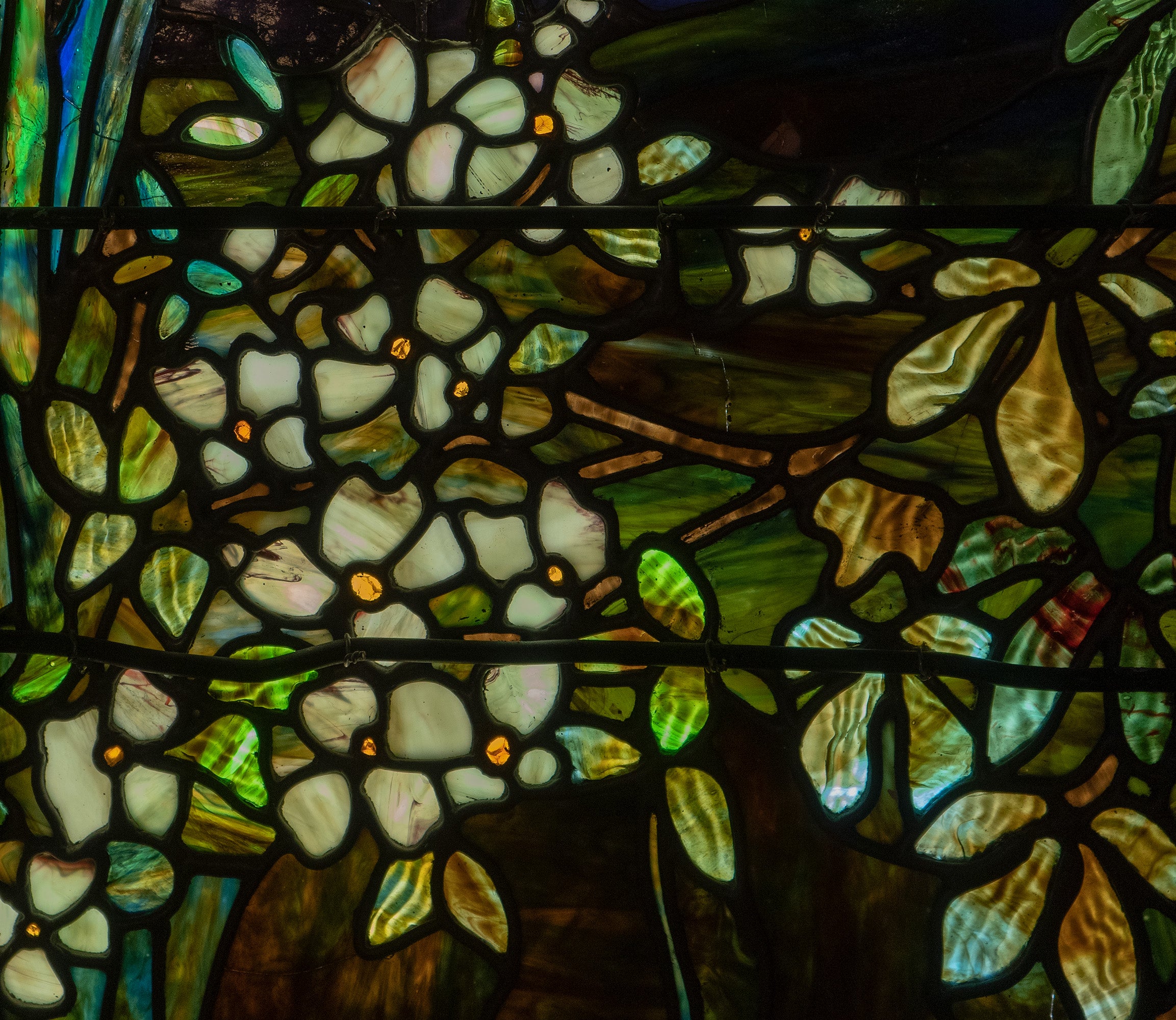 Passionflower, Iris, and Mock Orange Stained Glass Window by