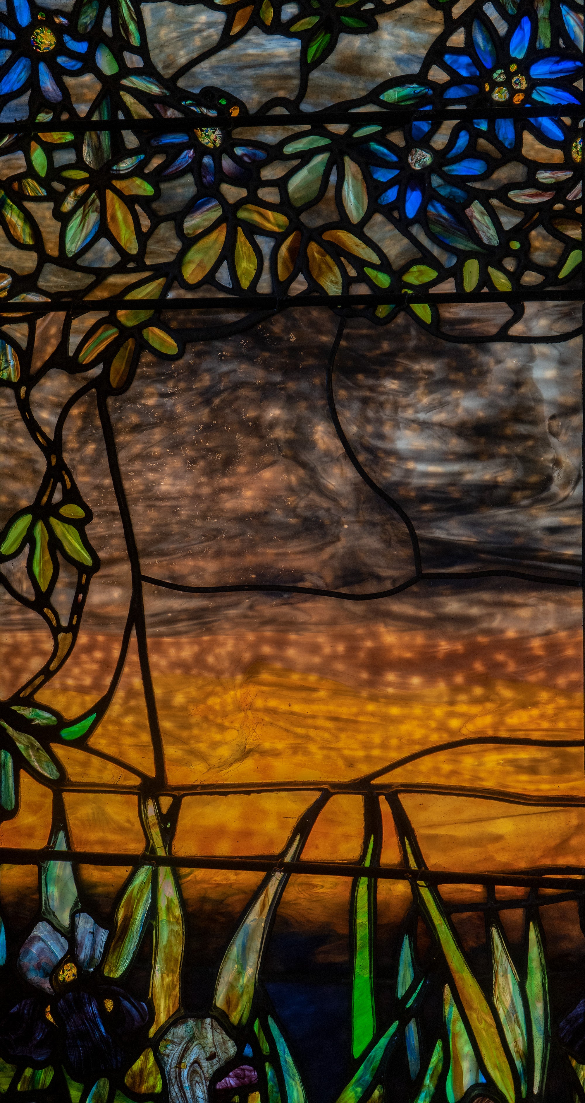 Passionflower, Iris, and Mock Orange Stained Glass Window by