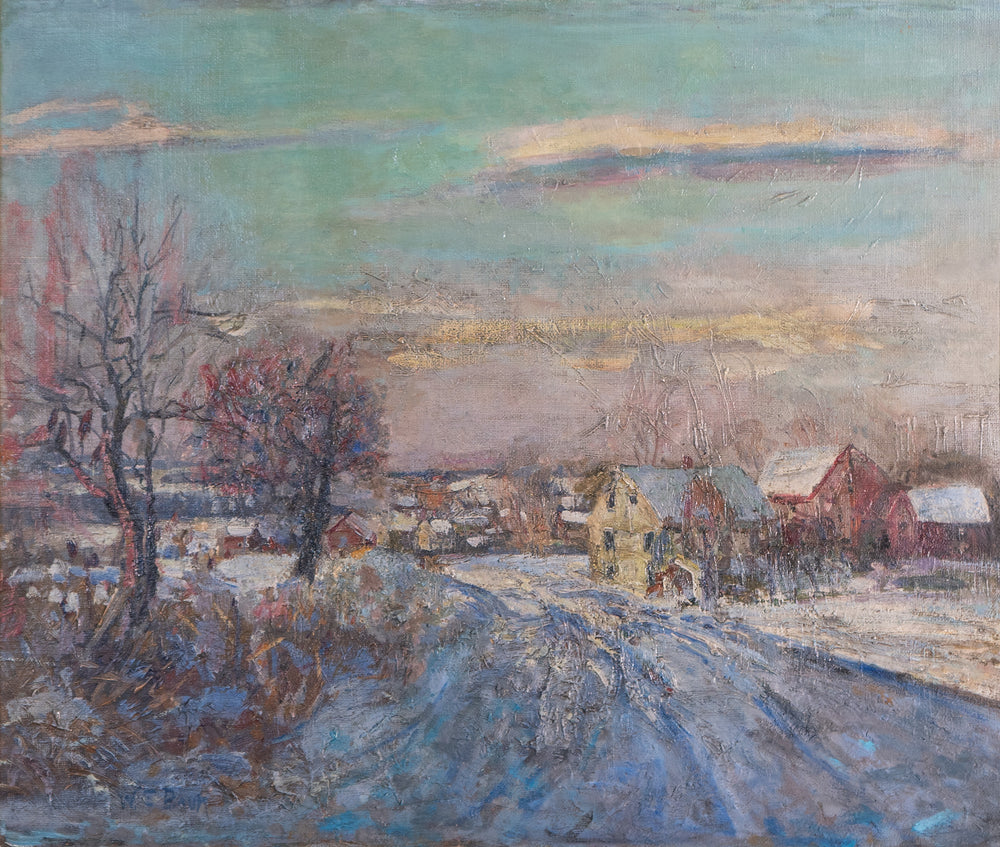 A Snowy Town Street Scene by Walter Emerson Baum (American, 1884-1956)