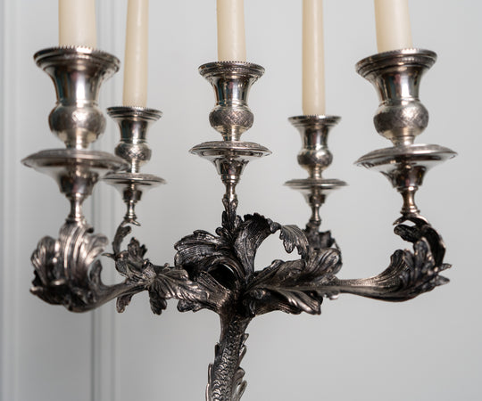 Pair of Italian Sterling Silver Rococo Revival Candelabra's in the form of a Dolphin