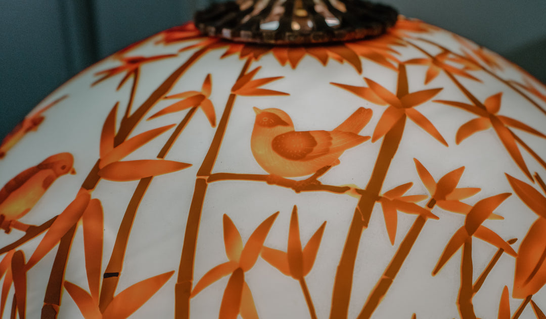 Exceptional American Cameo Glass Lamp in the Manner of Tiffany c. 1910 with Matching Base