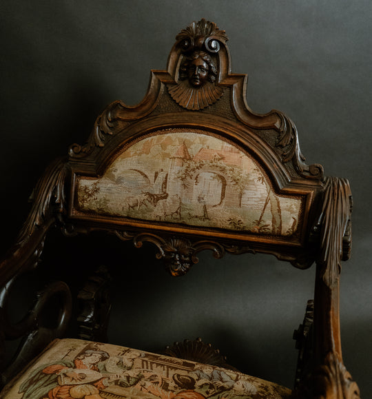 19th c. Venetian Lion Mounted Walnut Rocker