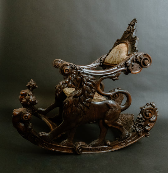 19th c. Venetian Lion Mounted Walnut Rocker