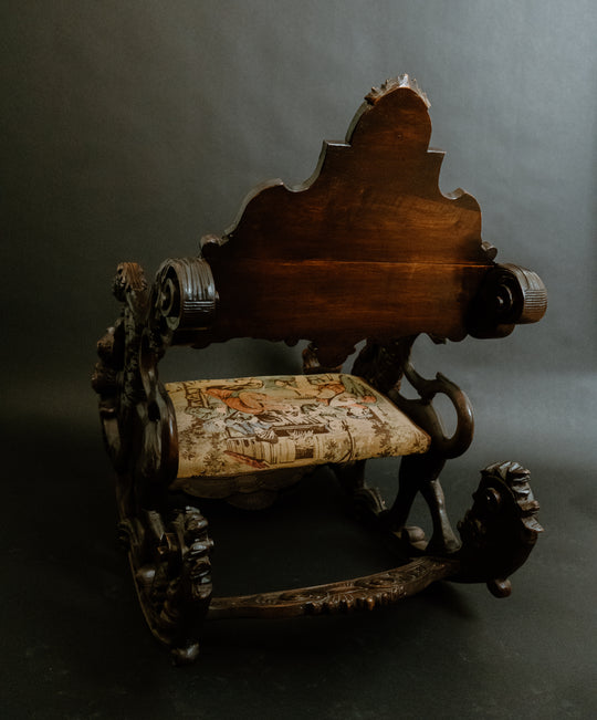 19th c. Venetian Lion Mounted Walnut Rocker