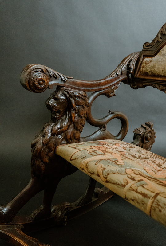 19th c. Venetian Lion Mounted Walnut Rocker