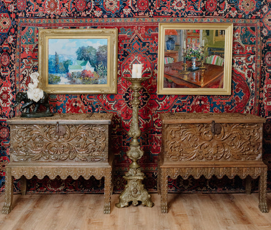 Pair of Spanish Colonial Olive Wood Chests on Stands