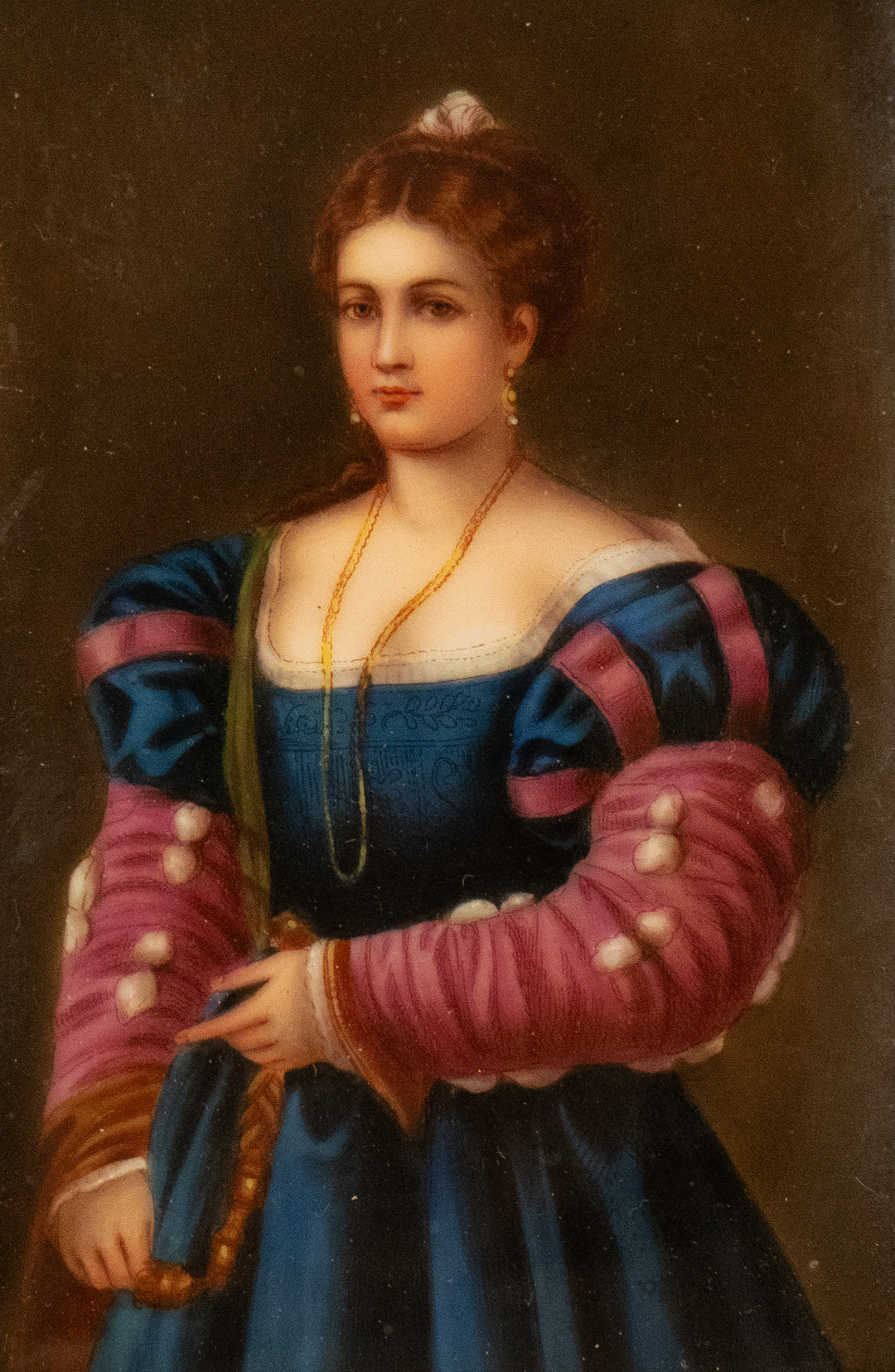 19th c. Portrait of an Italian Woman After Titian Painted Porcelain