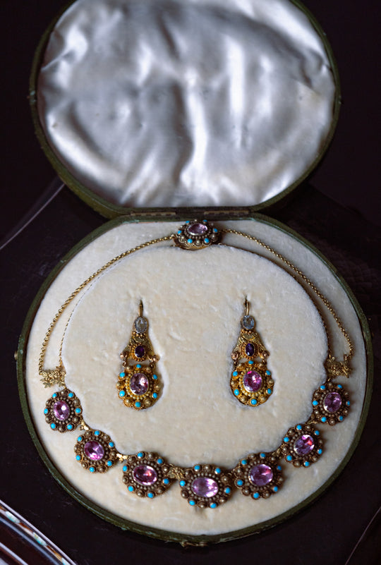 18 Karat Gold and Multi-Stone Demi-Parure European