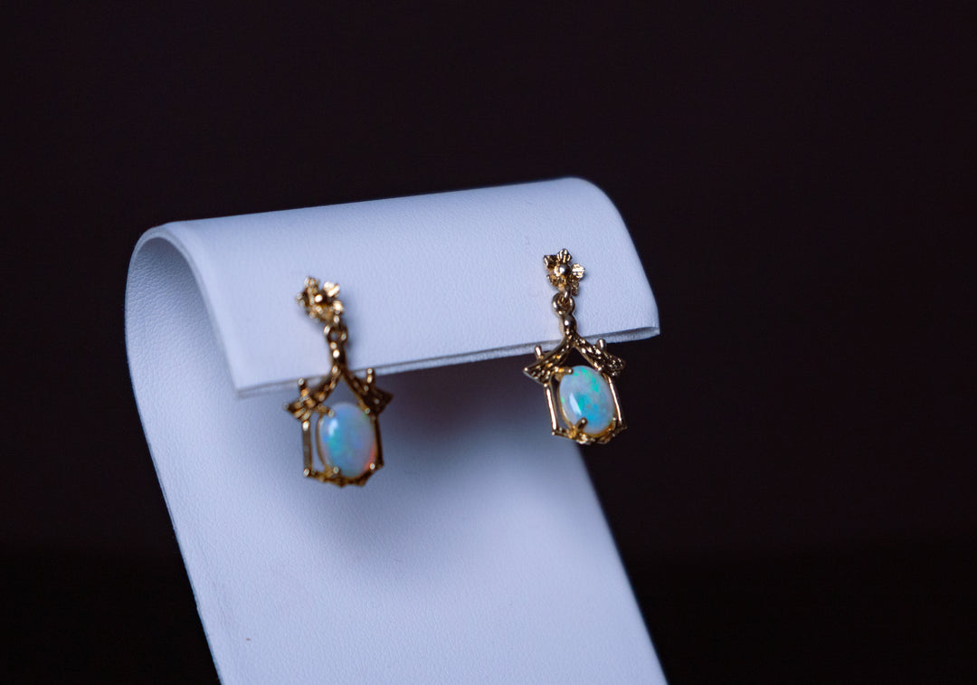 Opal and Diamond Pendant Earrings