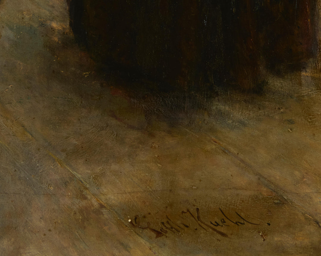 Woman with Parasol and Ruffled Cloak Standing in a Sunroom by Gotthardt Kuehl