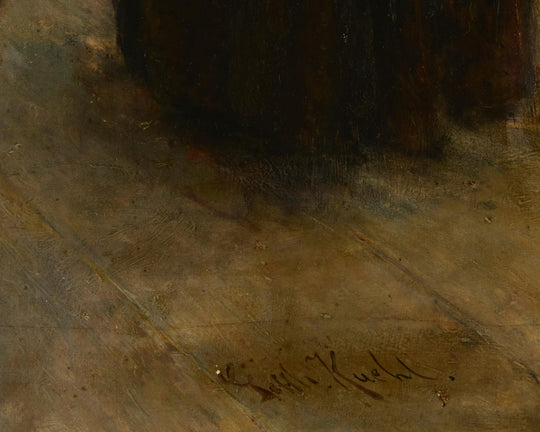 Woman with Parasol and Ruffled Cloak Standing in a Sunroom by Gotthardt Kuehl