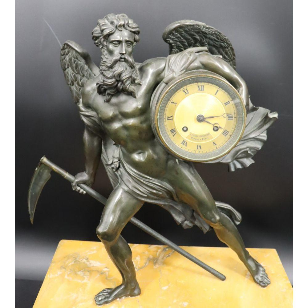 A French Bronze Mantel Clock: Chronos with Scythe