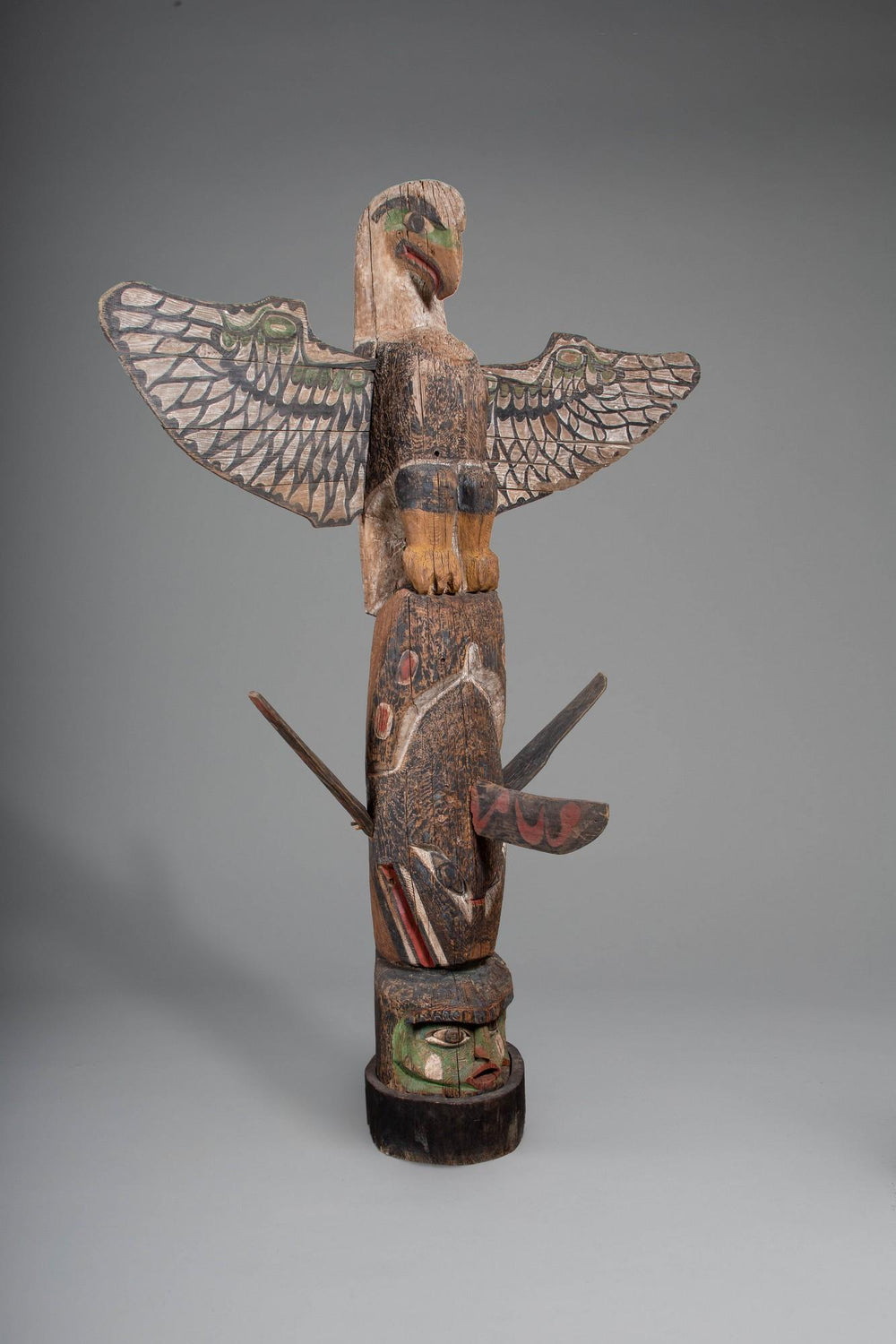 Monumental Totem Pole with Eagle, Whale, and Human Face