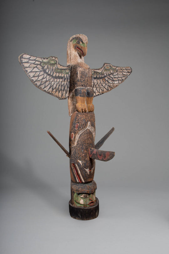 Monumental Totem Pole with Eagle, Whale, and Human Face