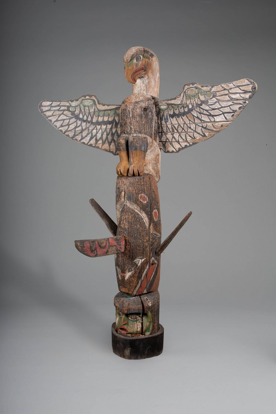 Monumental Totem Pole with Eagle, Whale, and Human Face