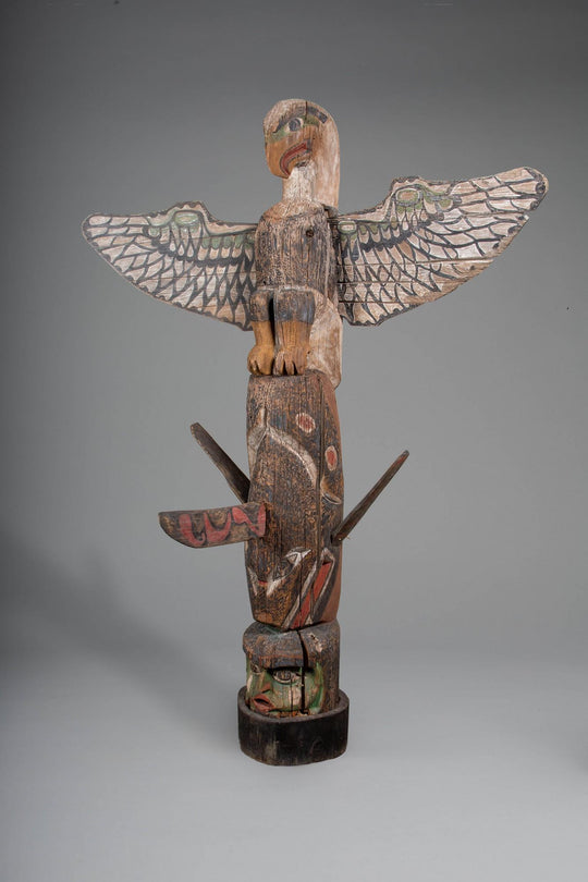 Monumental Totem Pole with Eagle, Whale, and Human Face