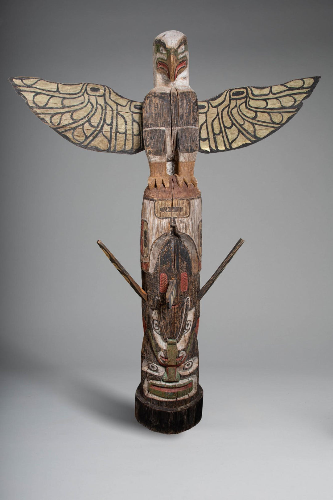 Monumental Totem Pole with Eagle, Killer Whale, and Human Figure