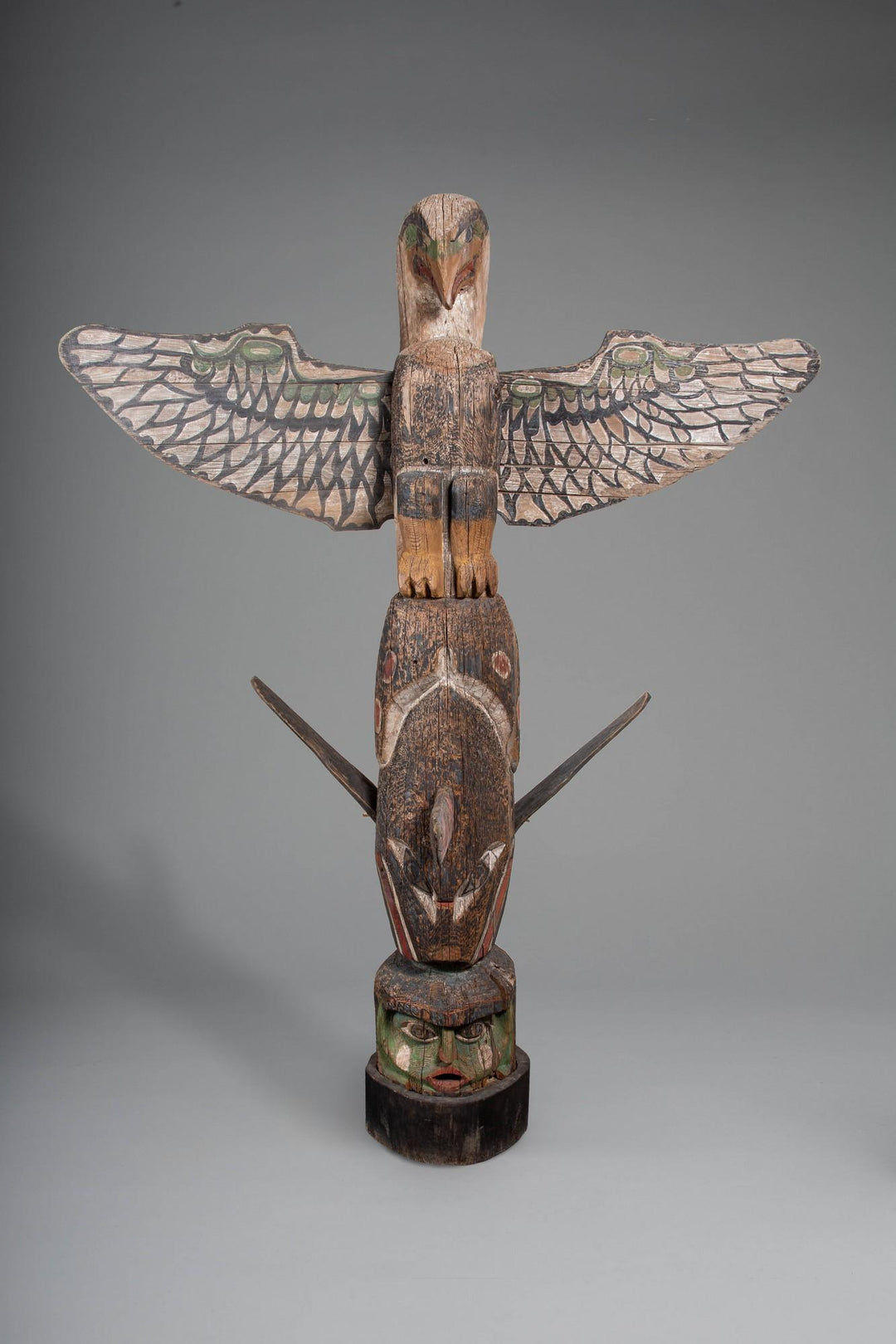 Monumental Totem Pole with Eagle, Whale, and Human Face