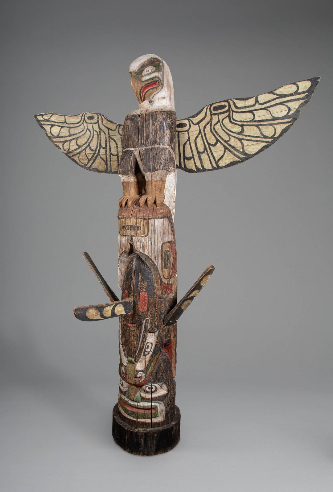 Monumental Totem Pole with Eagle, Killer Whale, and Human Figure