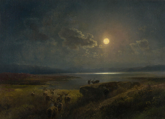 Elk by Moonlight, Great Salt Lake by Hermann Herzog