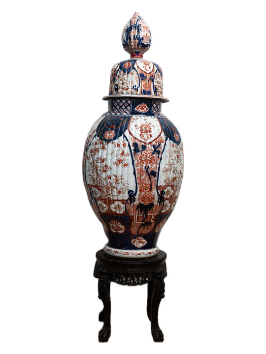 Japanese Imari Large Baluster Vase and Cover