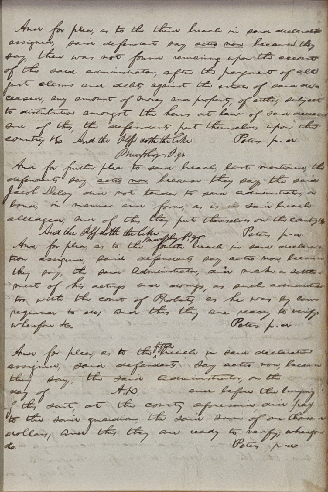 ABRAHAM LINCOLN, Autograph Document, Pleas in People for the use of Delay v. Caughron et al., May 1850, Danville, Illinois