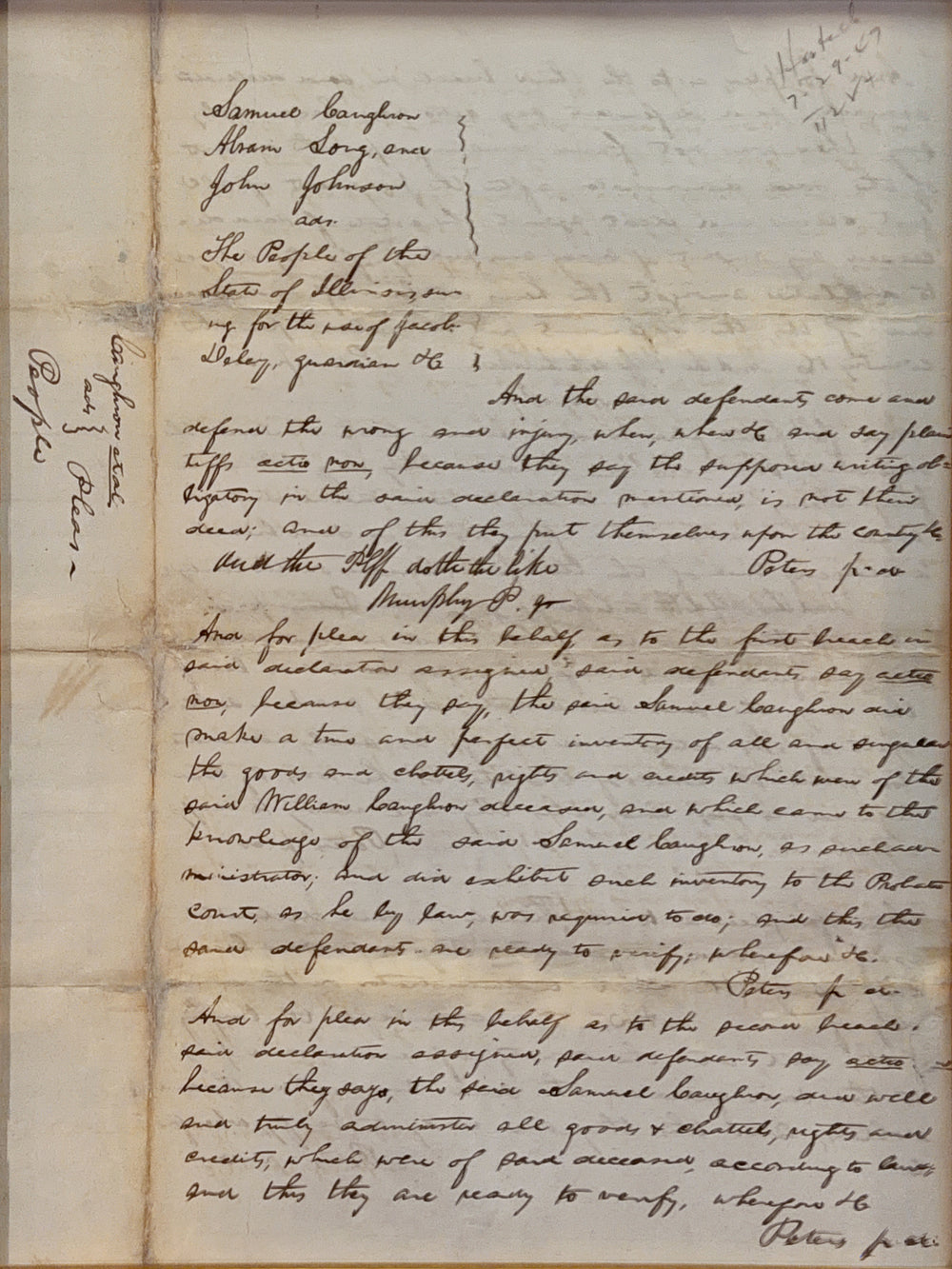 ABRAHAM LINCOLN, Autograph Document, Pleas in People for the use of Delay v. Caughron et al., May 1850, Danville, Illinois