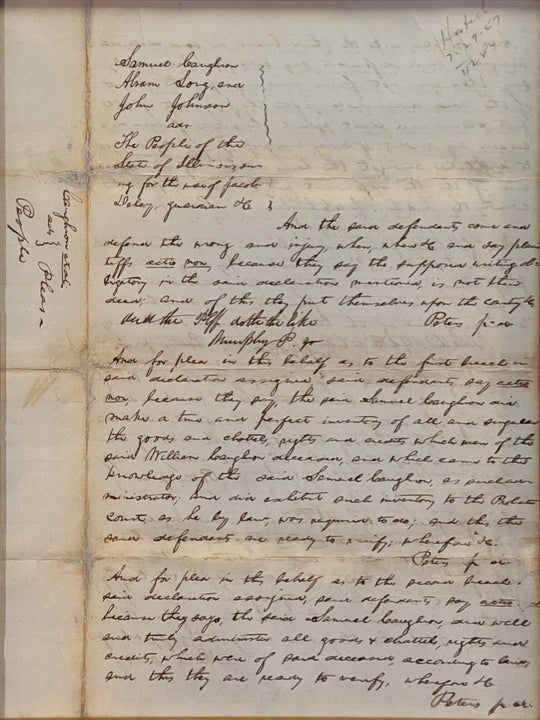 ABRAHAM LINCOLN, Autograph Document, Pleas in People for the use of Delay v. Caughron et al., May 1850, Danville, Illinois