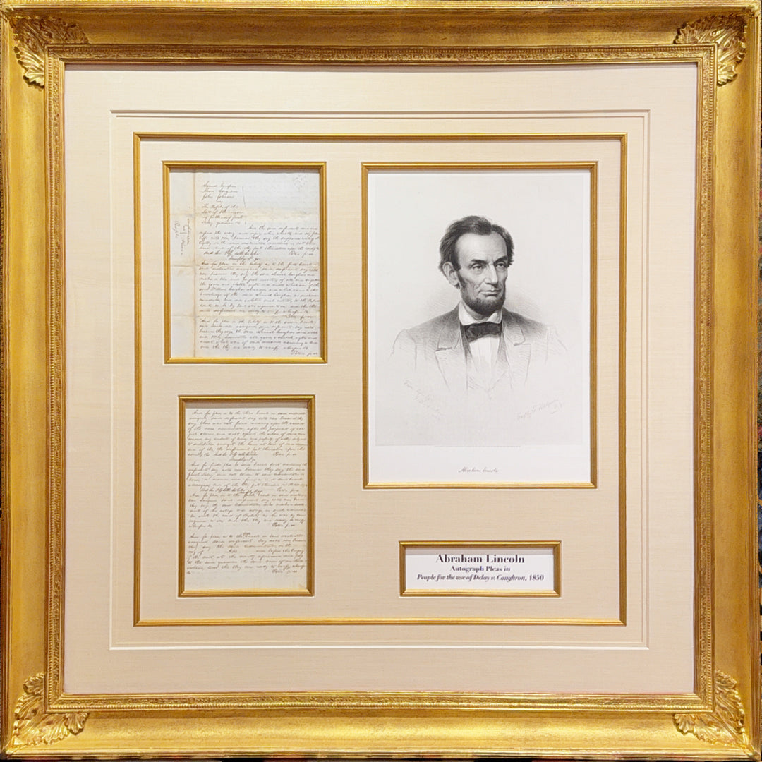 ABRAHAM LINCOLN, Autograph Document, Pleas in People for the use of Delay v. Caughron et al., May 1850, Danville, Illinois